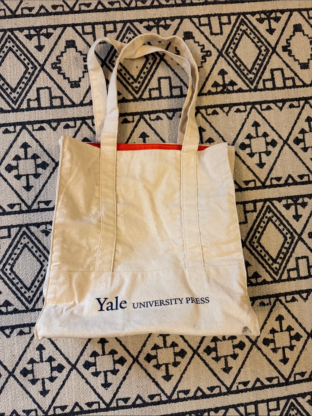 Yale University Press Cream Canvas Tote Bag with Orange Lining